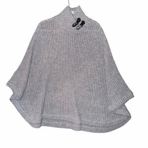 Baltic inspirations gray wool blend ribbed knit poncho sweater Estonia made OS